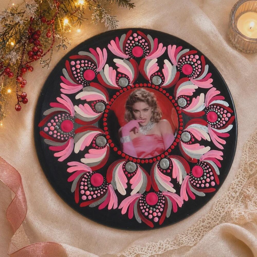 Madonna Inspired Hand Painted Vinyl Record Mandala Wall Art 10” Pink Black